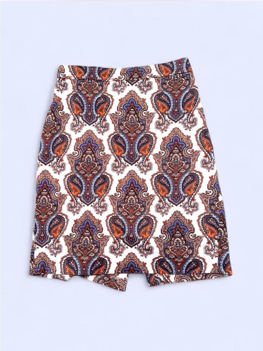 J. Crew Purple & Orange Paisley Print Mini Skirt with Back Slit